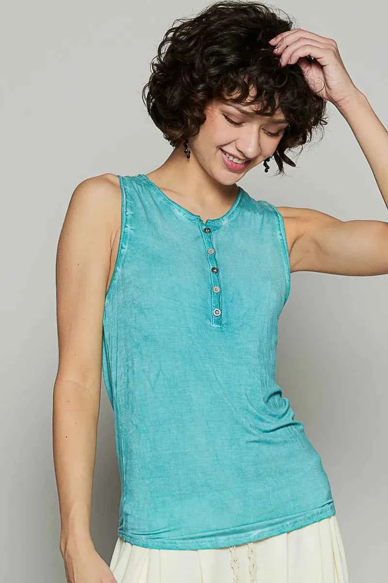 POL Half Button Round Neck Washed Tank Turquoise 4ada98cb-5522-4f7f-8b8d-8c15c92b6b89-Max-Origin