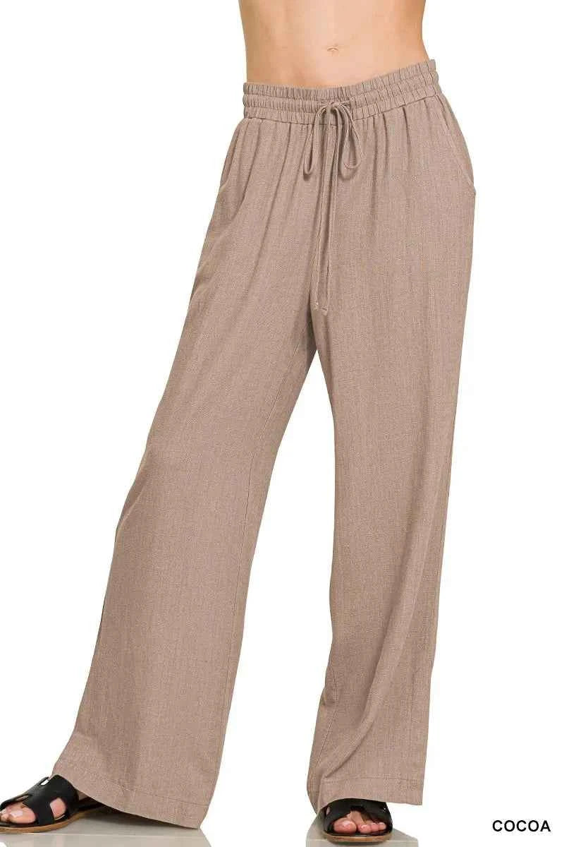 Zenana Linen Drawstring Pants COCOA 4adca3c9c1ef4c8d8a40c75b16182155-Max-Origin