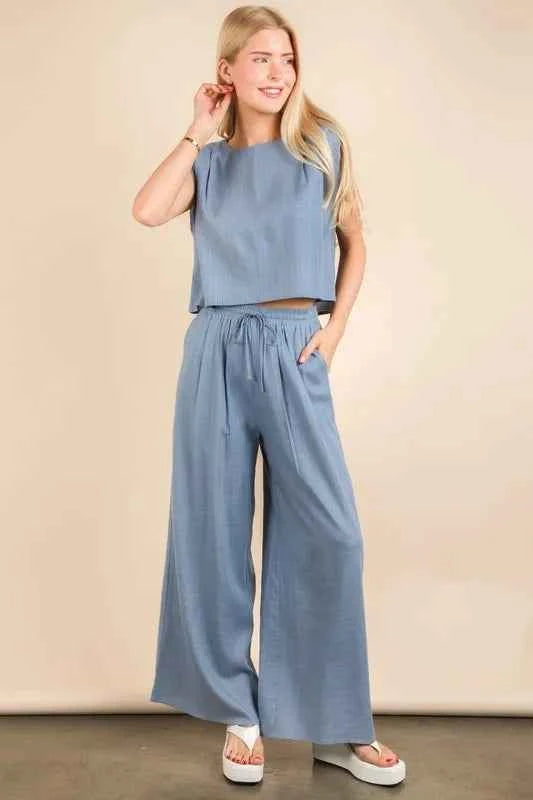 VERY J Solid Woven Top & Pants Set 4ade88f04c984f3a9a8d09dbc0a896e2-Max-Origin