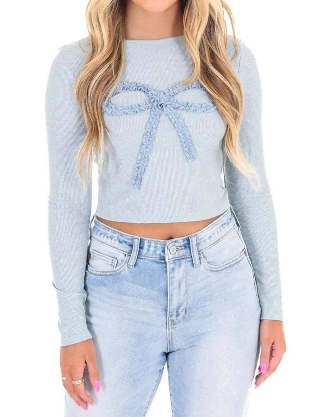 Bow Long Sleeve Fitted T-Shirt 4ae2b745-4632-4e95-9f31-e4a71f9b6e44-Max-Origin