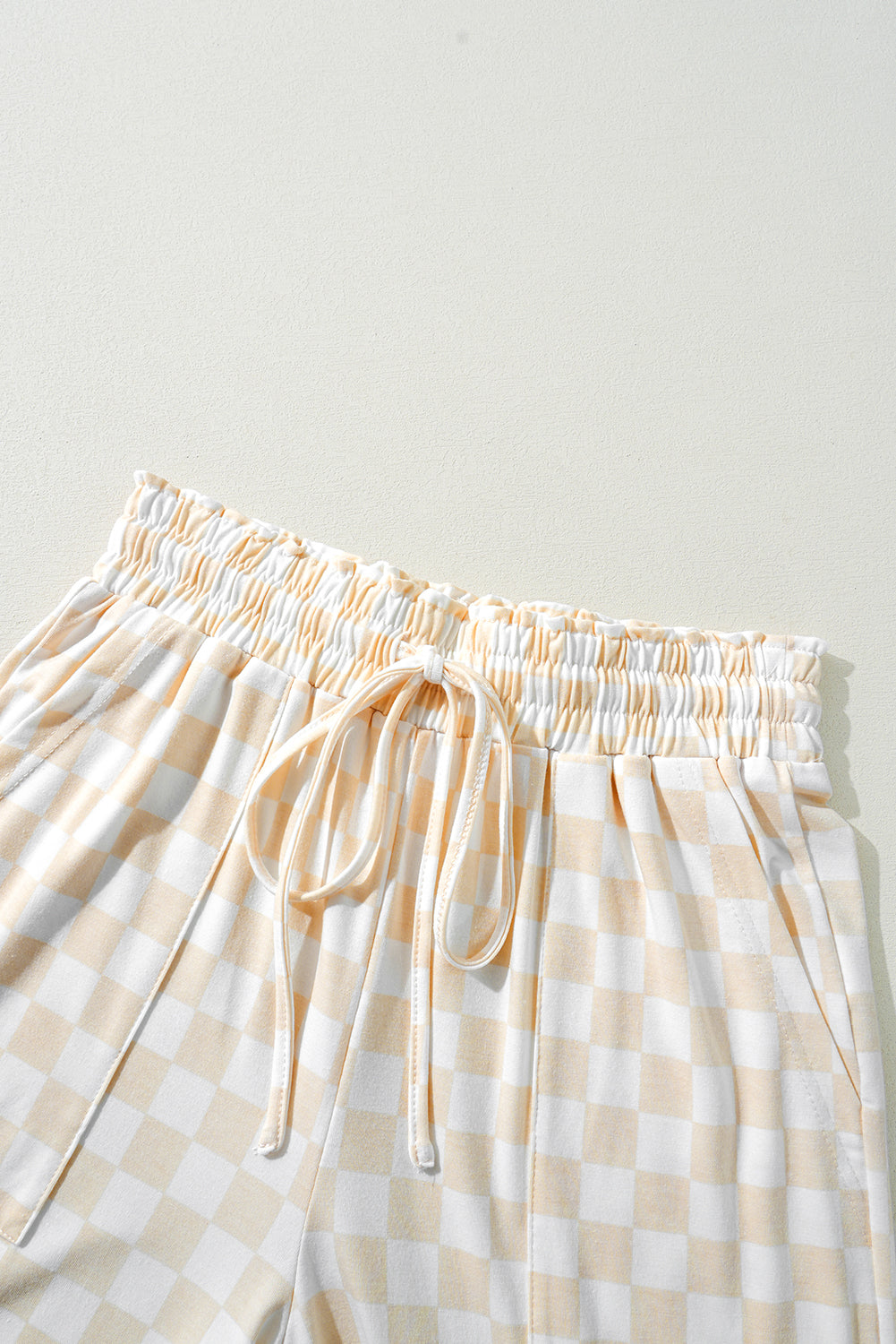 Beige Checkered Print Long Sleeve Loose Fit Pajama Set 4b362f6d85d47f85