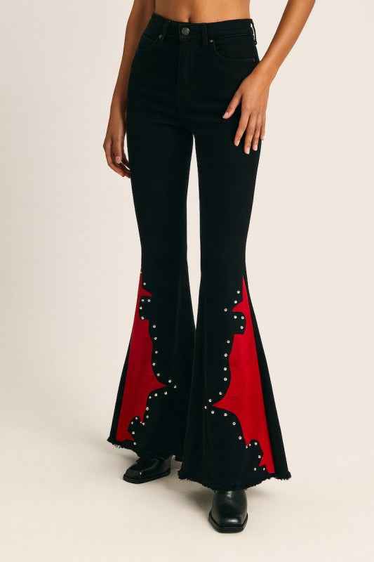 Wild West Studded Bell Bottom Black Red