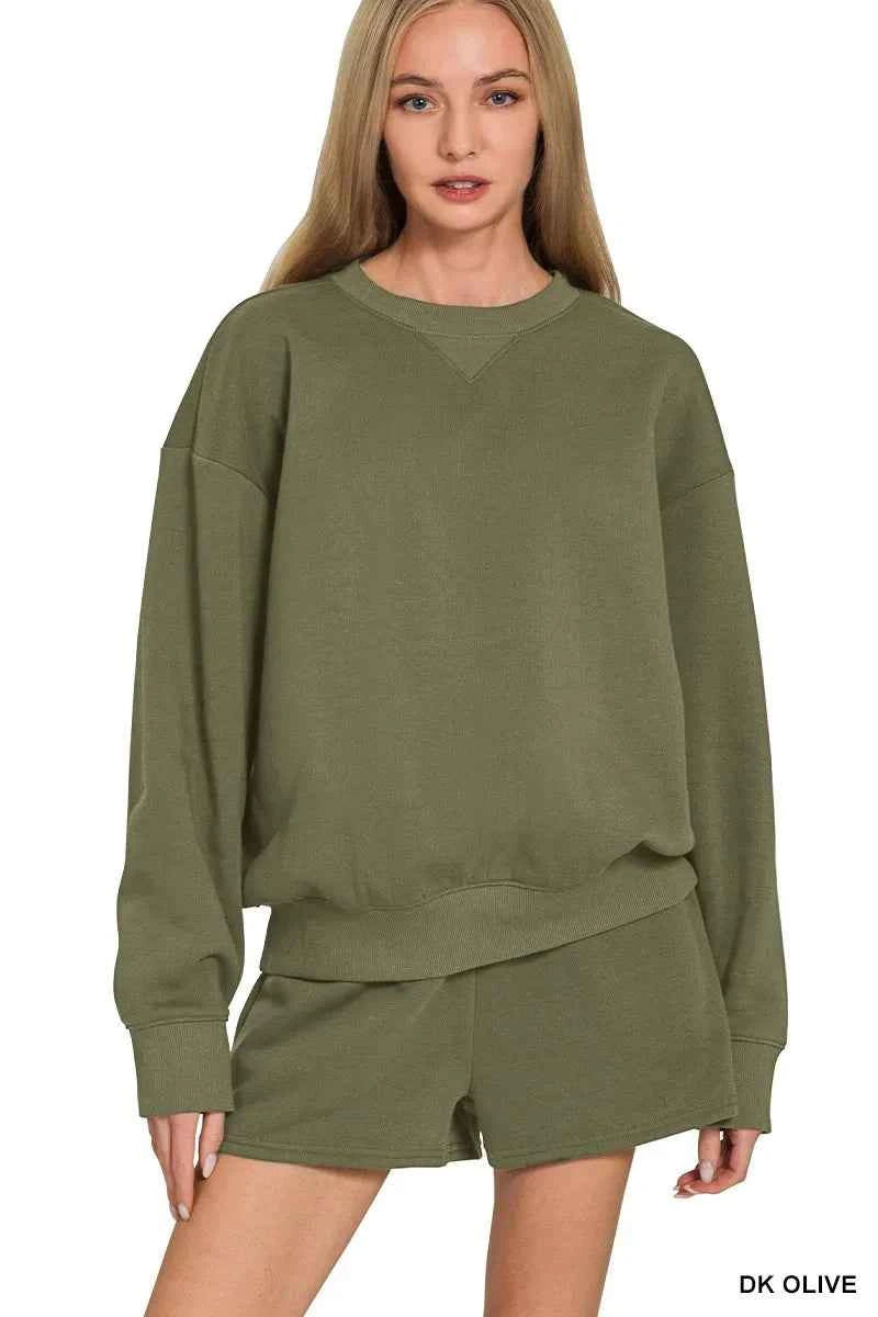 Zenana Fleece Long Sleeve Sweatshirts & Shorts Set DK OLIVE 4b74b07de4644f87857d3c4bc915a740-Max-Origin