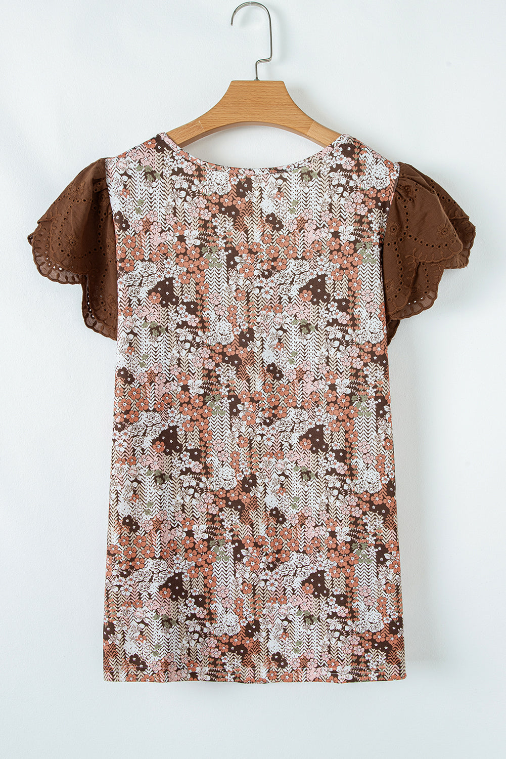 Khaki Floral Patchwork Flowy Sleeve Plus Size Blouse 4b76e42740fec913