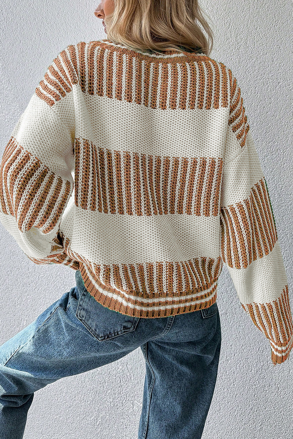 Light Blue Two Tone Striped Patchwork Drop Shoulder Sweater 4b867c1e46addce5