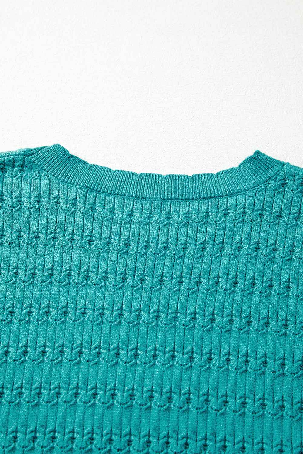 Sea Green Trendy Pattern Knit Ribbed Cuffs Crew Neck Sweater 4ba3354fb5c92c6a