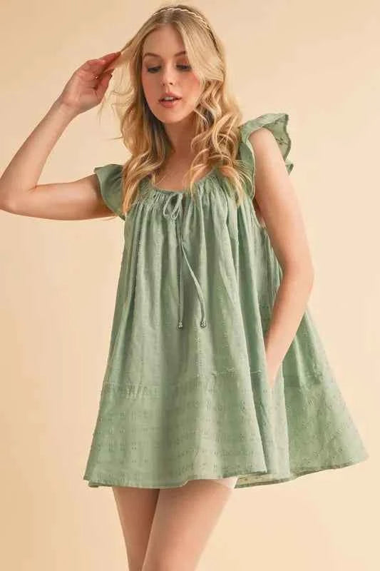 Aemi+Co Ruffled Cap Sleeve Cotton Tunic Mini Dress PISTACHIO 4bbc996f99de4d55a8de954ef05302ae-Max-Origin