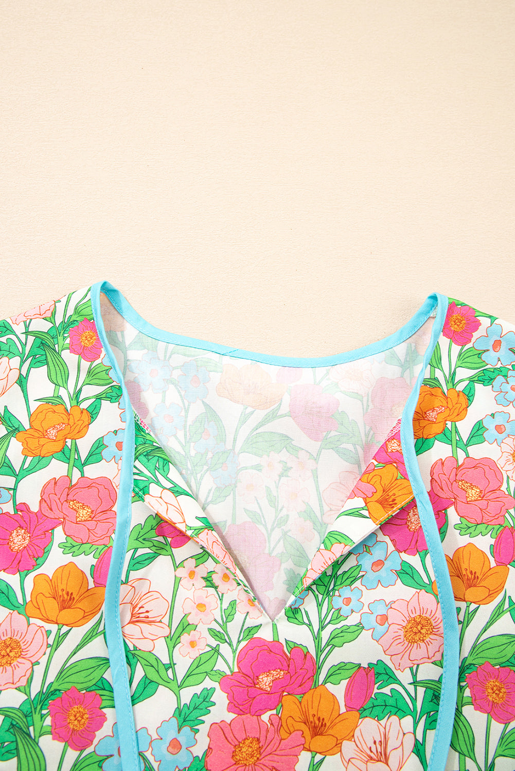 Green Floral Print Striped Trim Puff Sleeve Babydoll Blouse 4bddf4ff53498dc9