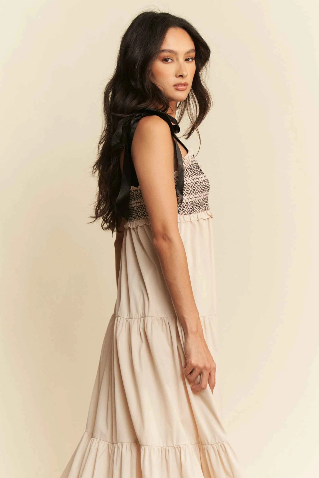 Davi & Dani Multi Contrast Smocked Bodice Straps Maxi Dress 4c2417f58dc248aaa79a69d42cd741c2-Max-Origin