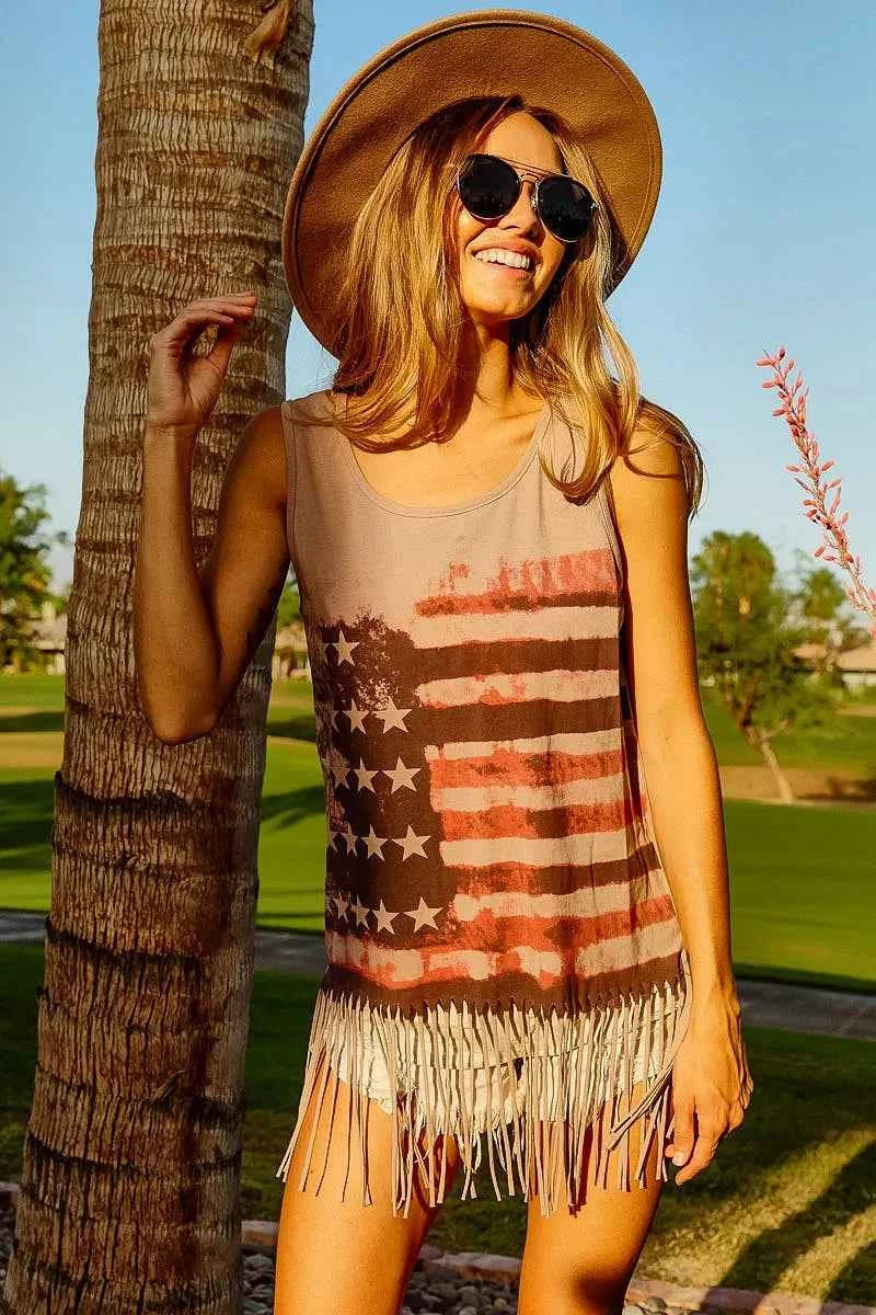 BiBi American Flag Print Knit Sleeveless Top 4c291210405a4fa6b9185c1ba2cc24df-Max-Origin