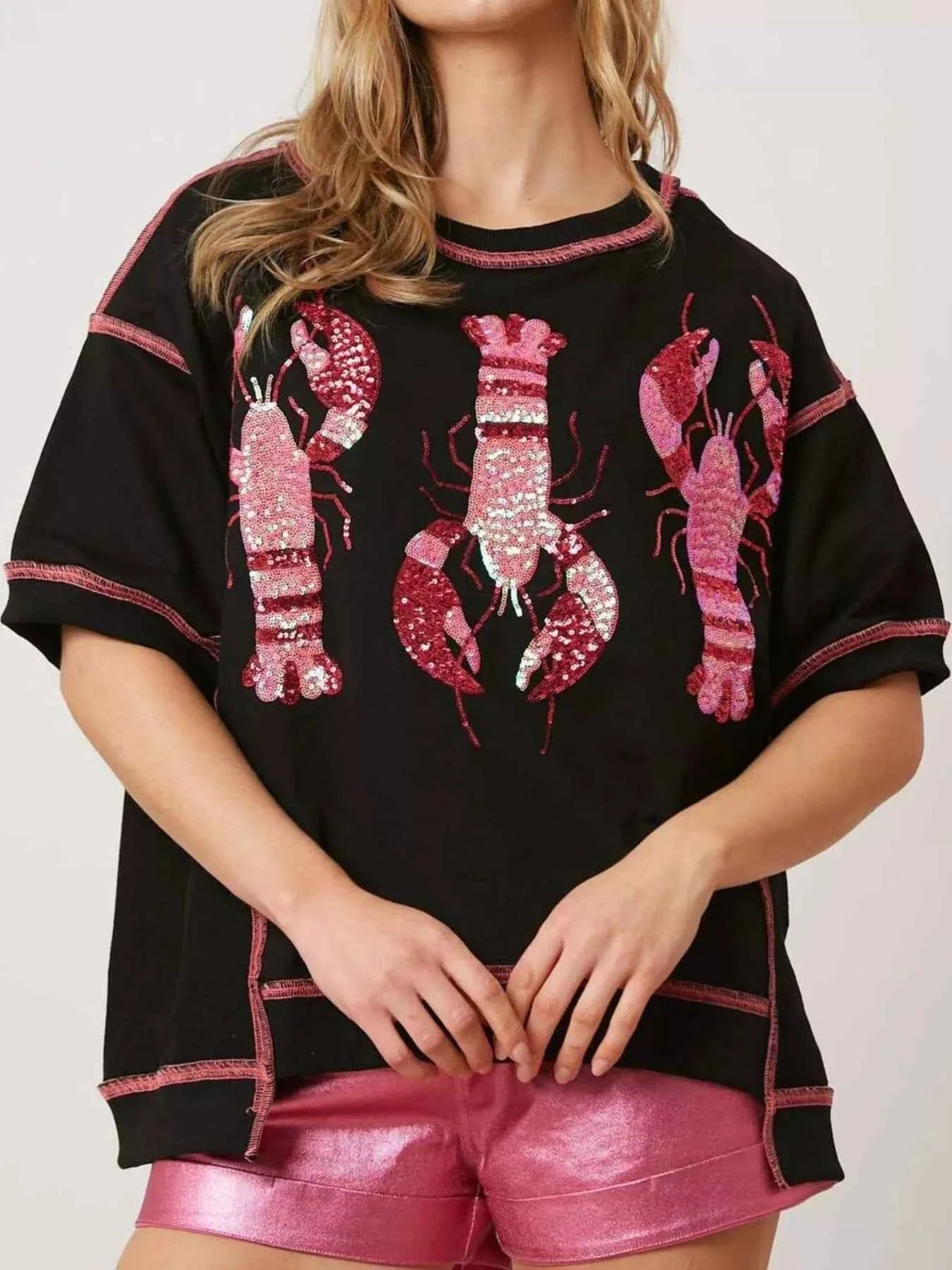 Sequin Lobster Half Sleeve T-Shirt Black 4c355934-ef67-4e41-8bcd-1b39f629ae35-Max-Origin