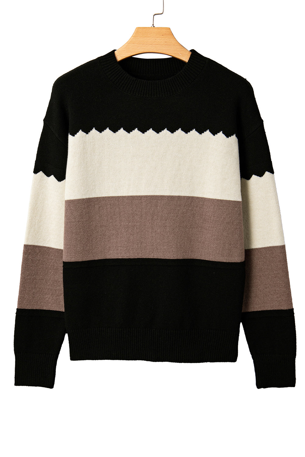 Black Colorblock Crew Neck Drop Shoulder Sweater Black 52%Viscose+26%Polyester+22%Polyamide 4c51dba1f2818d98