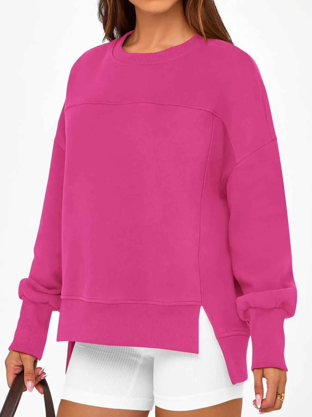 Slit Round Neck Dropped Shoulder Sweatshirt 4c6308900bb14c9c8a2dfefcdb8d91db-Max-Origin