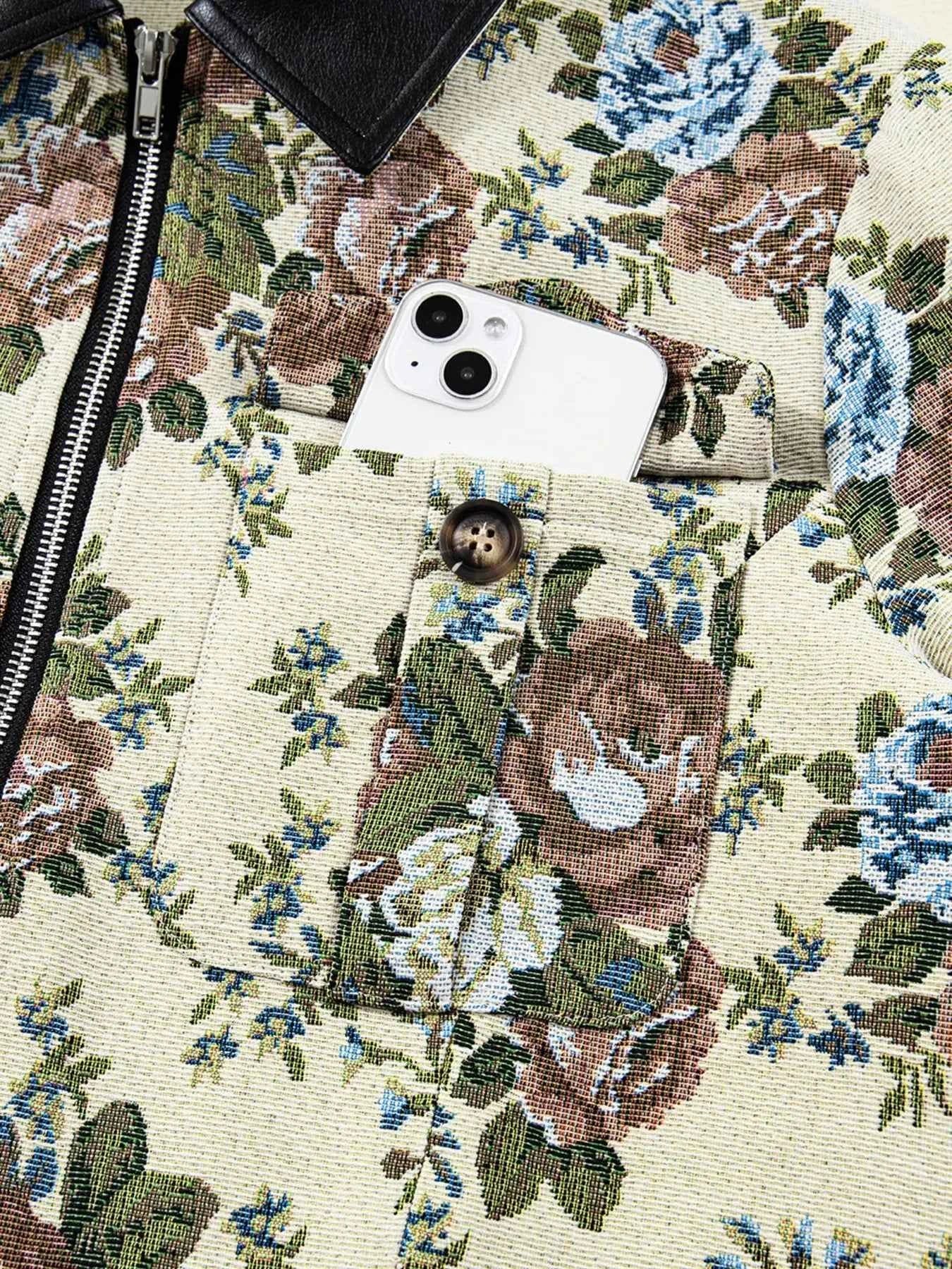 Floral Print Zip Up Contrast Collared Jacket 4c71abf9d0d34687b331cb7aabd663a7-Max-Origin