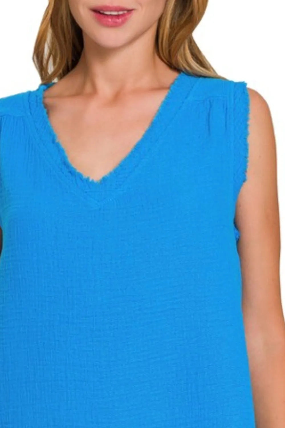 Zenana Double Gauze Raw Edge V-Neck Tank 4c813421-bde0-4ec4-aad1-7171c469fe4a-Max-Origin