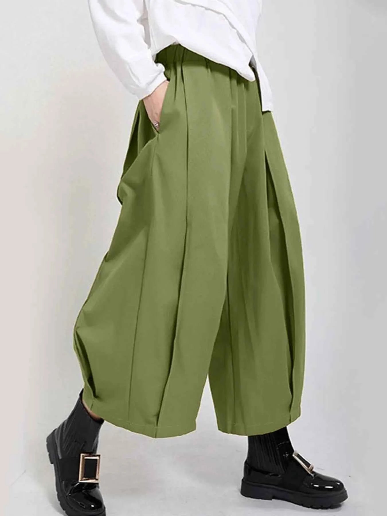 Plus Size Wide Leg Pleated Detail Cropped Pants Matcha Green 4c8df944-142d-45f5-9921-8602a3c3f586-Max-Origin