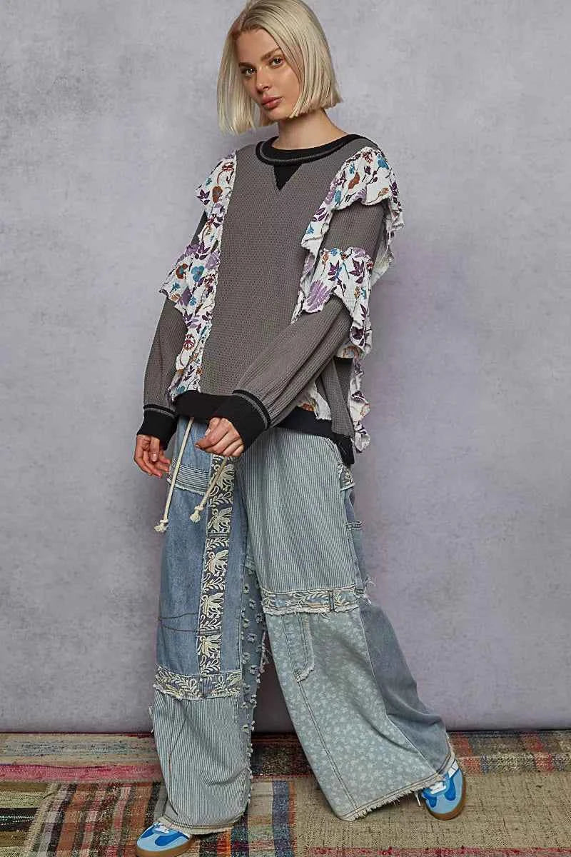 POL Round Neck Sweater with Floral Ruffle Detail 4c917156-a4db-4cb7-bda8-e66d9cfe985a-Max-Origin