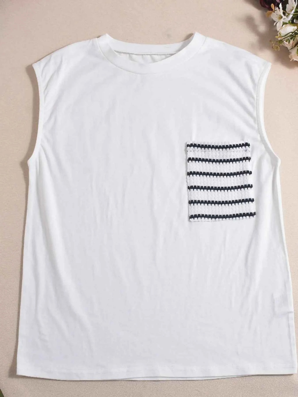 Round Neck Sleeveless Top and Striped Pants Set 4ce9b465c0f045988f93c0ffc592ed3a-Max-Origin