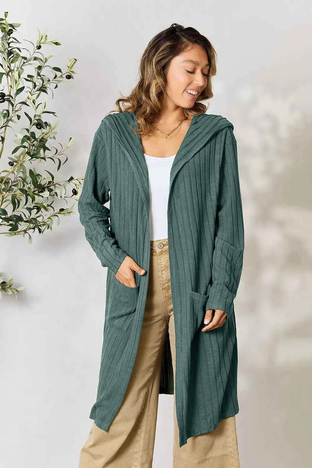 Basic Bae Full Size Hooded Sweater Cardigan Teal 4d06f42ba409438da287062ec0b38c9a-Max