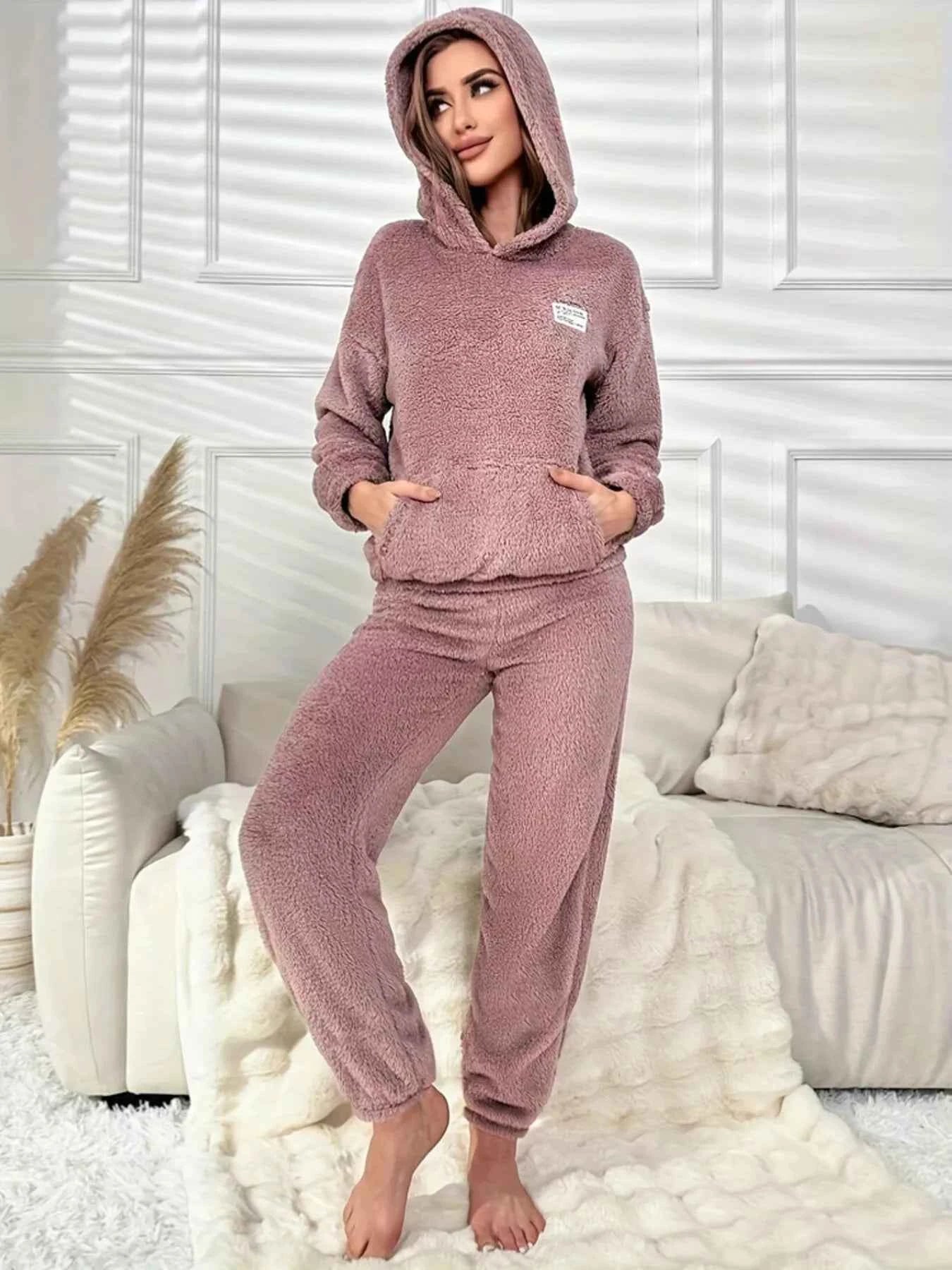 Kangaroo Pocket Long Sleeve Hoodie and Pants Lounge Set Pink 4d134e2399f34b2b9d9aff019b3bf1e7-Max-Origin