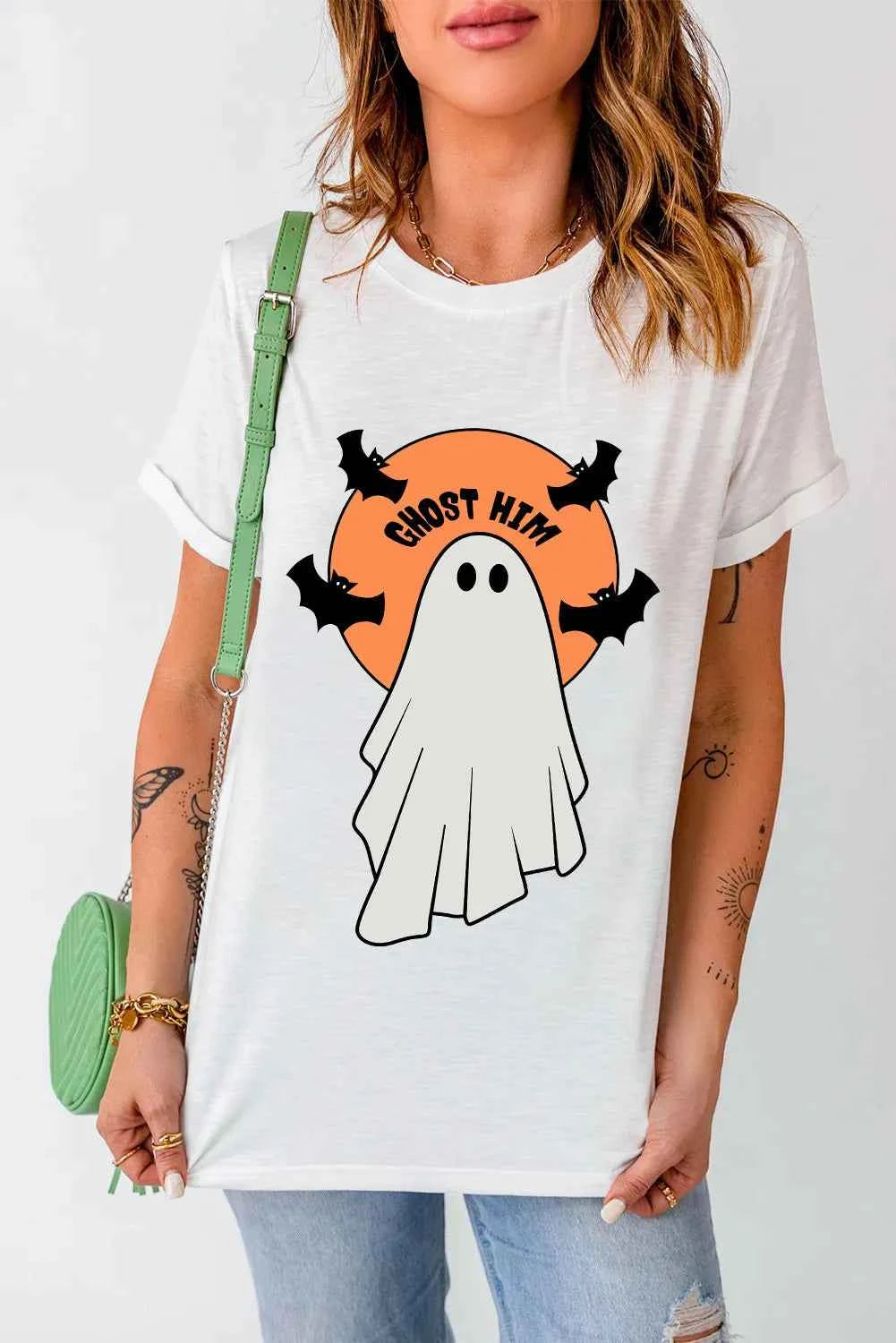 Full Size Ghost Round Neck Short Sleeve T-Shirt White 4d1f055e-ca29-4b2a-a549-631fc13c302d-Max