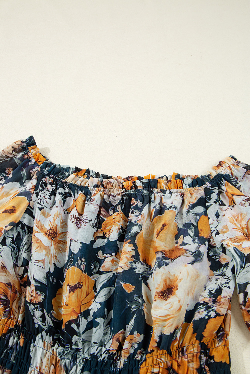 Blue Floral Off Shoulder Bell Sleeve Smocked Peplum Top 4d201265df1a8e61