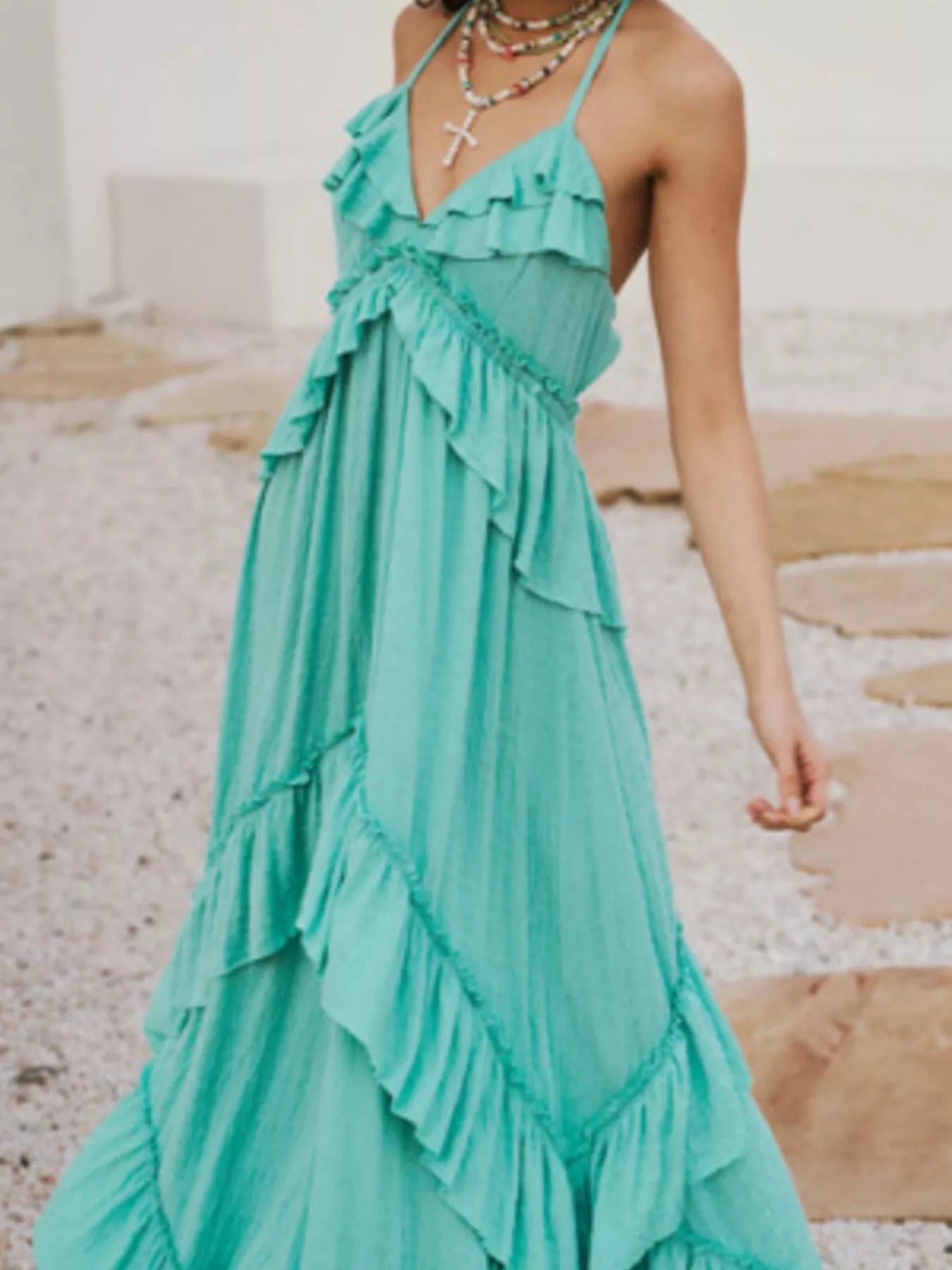 Ruffled Halter Neck Maxi Dress Turquoise 4d248327-ef1c-43f6-8cbe-b999153db840-Max-Origin
