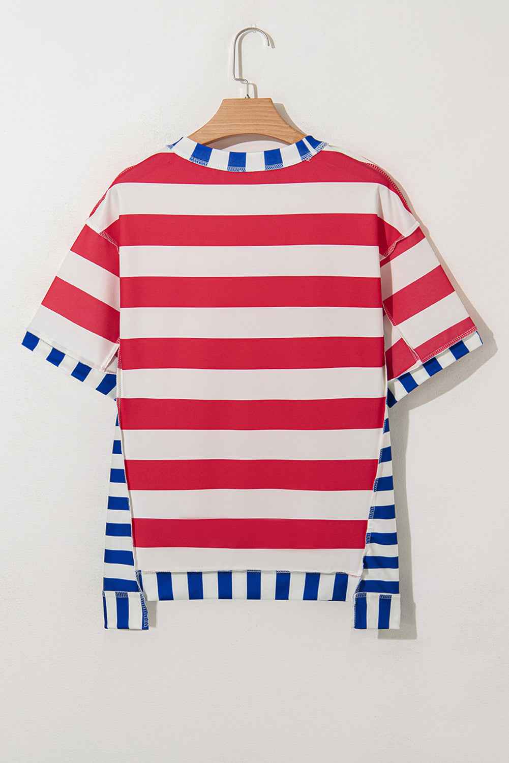 Red Stripe Loose Casual Color Block T Shirt 4d285f5690f2061e