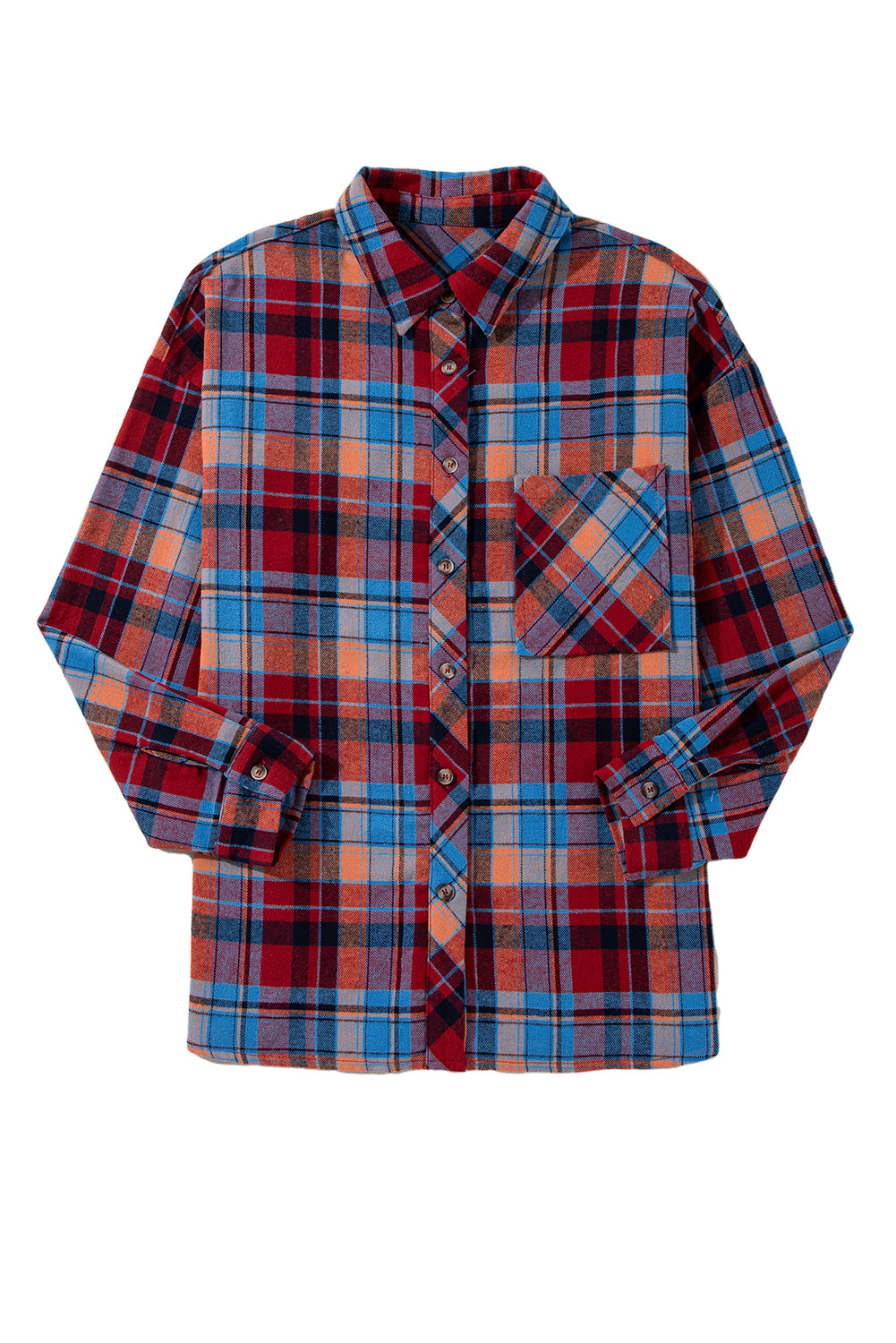Orange Plaid Print Pocket Loose Shirt Shacket 4d359b1b2fea25fe