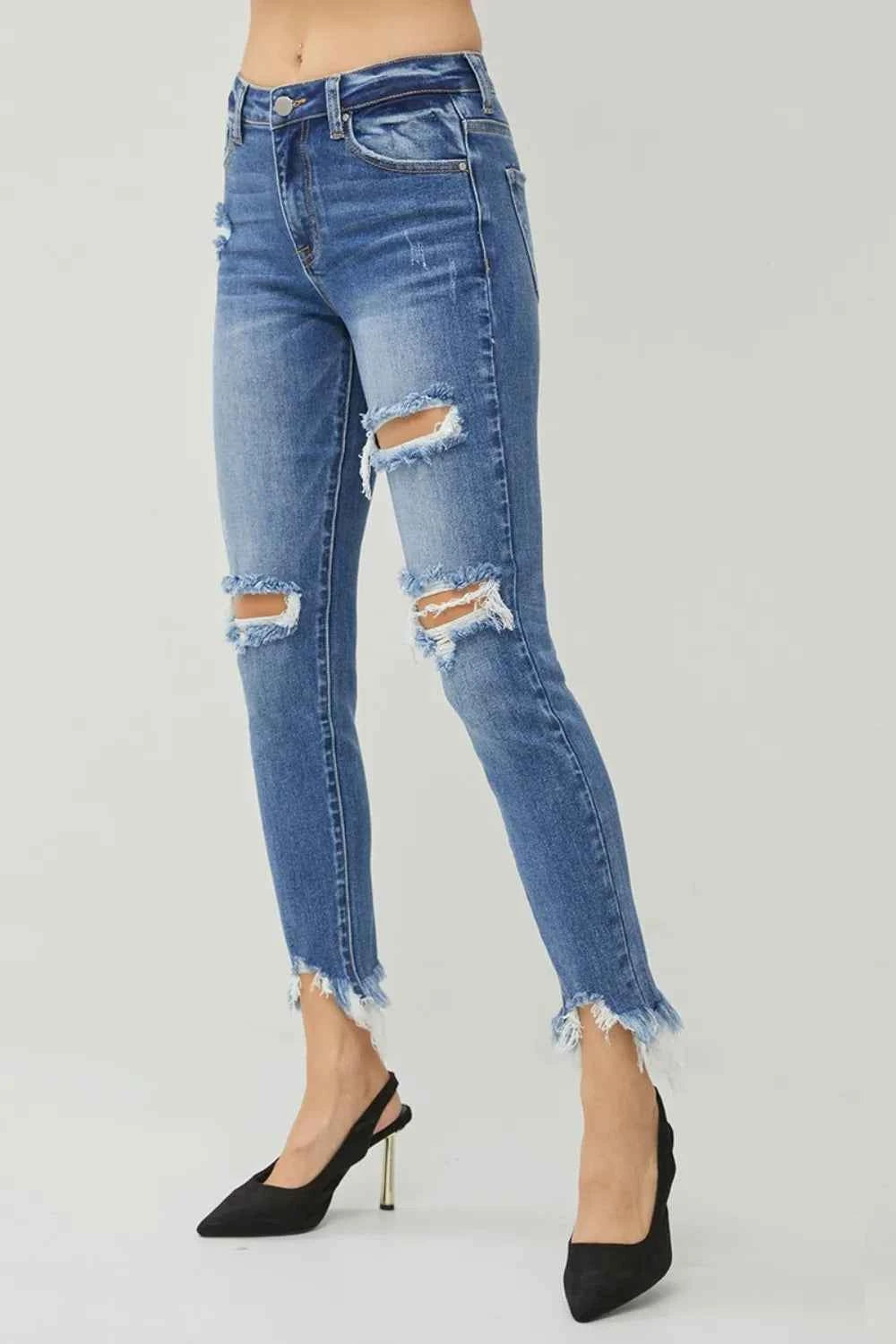 RISEN Distressed Frayed Hem Slim Jeans 4d42b74d-444c-4da7-a6b7-5813d20c1a7f-Max