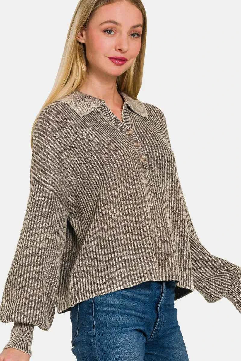 Zenana Washed Half Button Long Sleeve Sweater 4d6b0f6c-2c0e-4fb6-b4f2-1a5eec186af1-Max