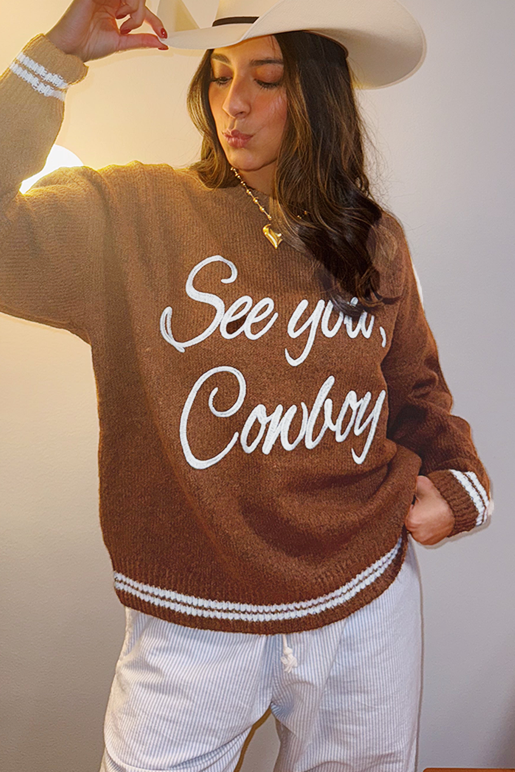 Peach Blossom Letter Embroidered Graphic Sweater 4d8073b44ef4dc24