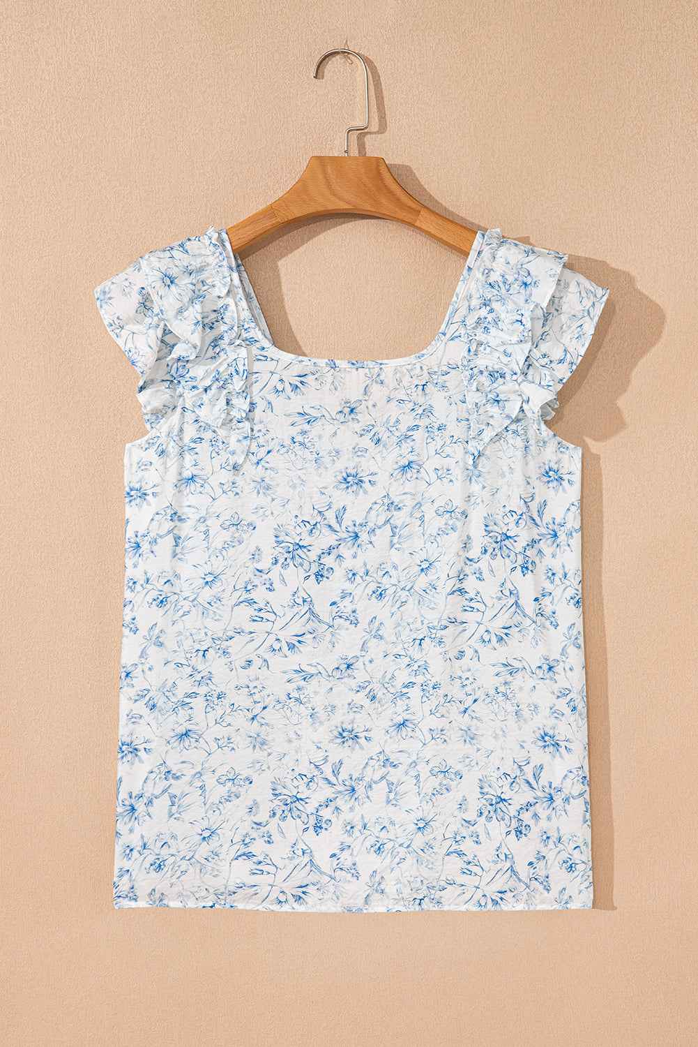 Sky Blue Floral Ruffle Short Sleeve Bow Back Blouse 4da69fce14964b31