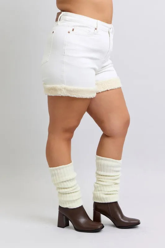 Judy Blue Full Size High Waist Shearling Cuff Denim Shorts Plus Size 4db92300-639b-4886-acb8-75cfe17fe5da-Max-Origin