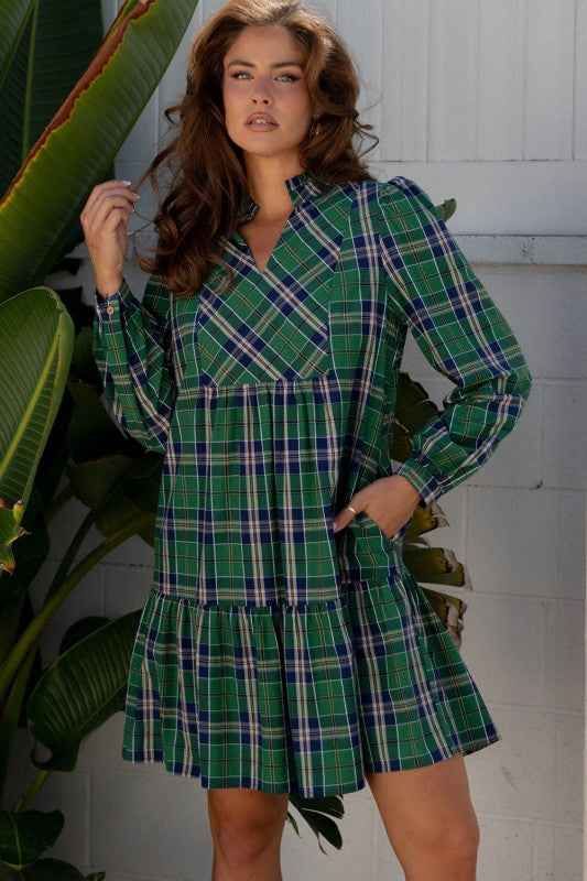 Plaid Frilled Collar Long Sleeve Mini Dress 4dee5e74-bf0c-4618-8a94-18ac5e78fba7