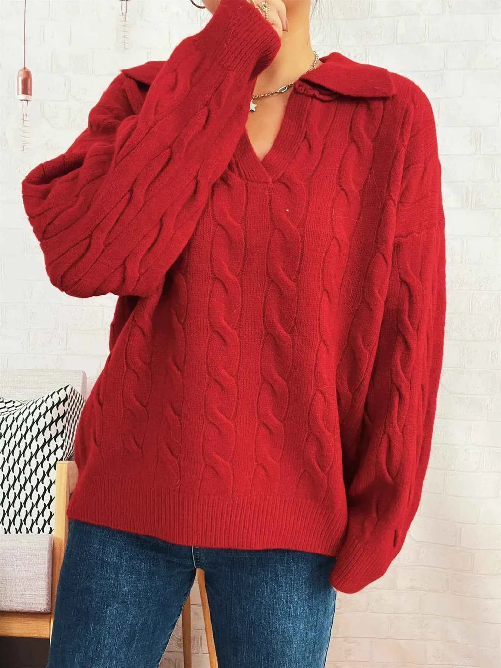 Cable Knit Johnny Collar Sweater 4e05387e9c96492db506804dbfaa3400-Max-Origin