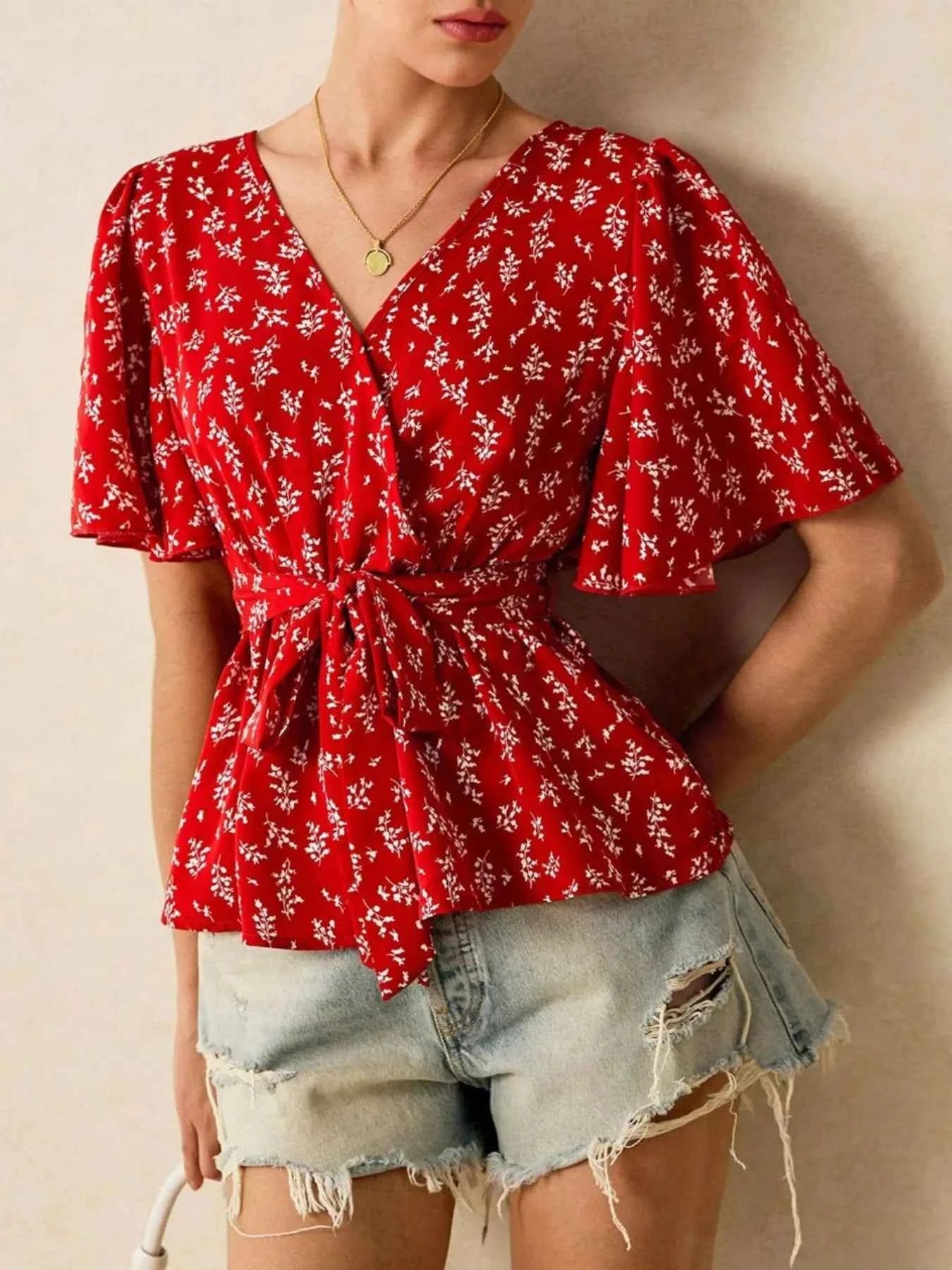 Printed Surplice Flutter Sleeve Blouse 4e0b2f58-9890-468d-81e3-e21809af1e3c-Max-Origin