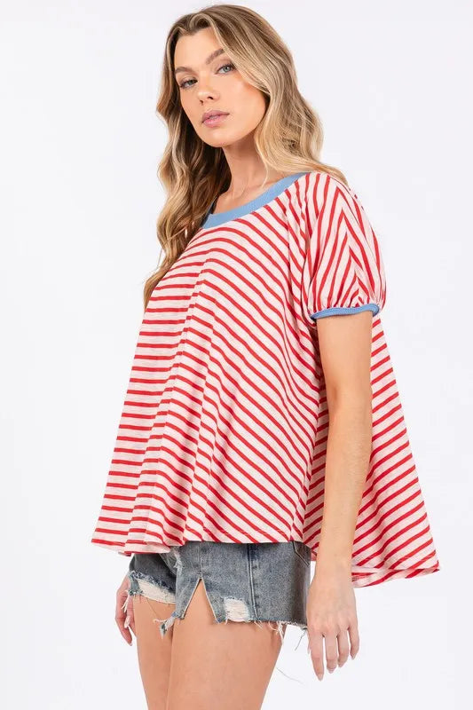 Ces Femme Striped Round Neck Short Sleeve T-Shirt 4e0fd0e5-c106-4564-b5bb-97a83227ba18-Max