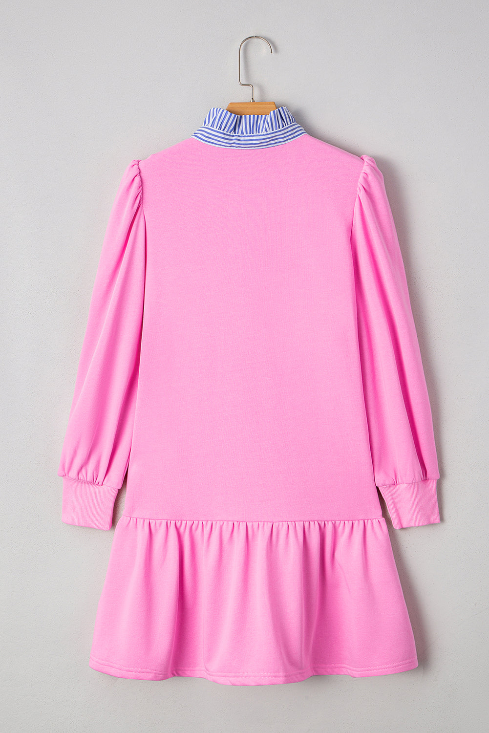 Pink Striped Collar Long Sleeve Ruffle Hem Dress 4e1753928eef5f8d