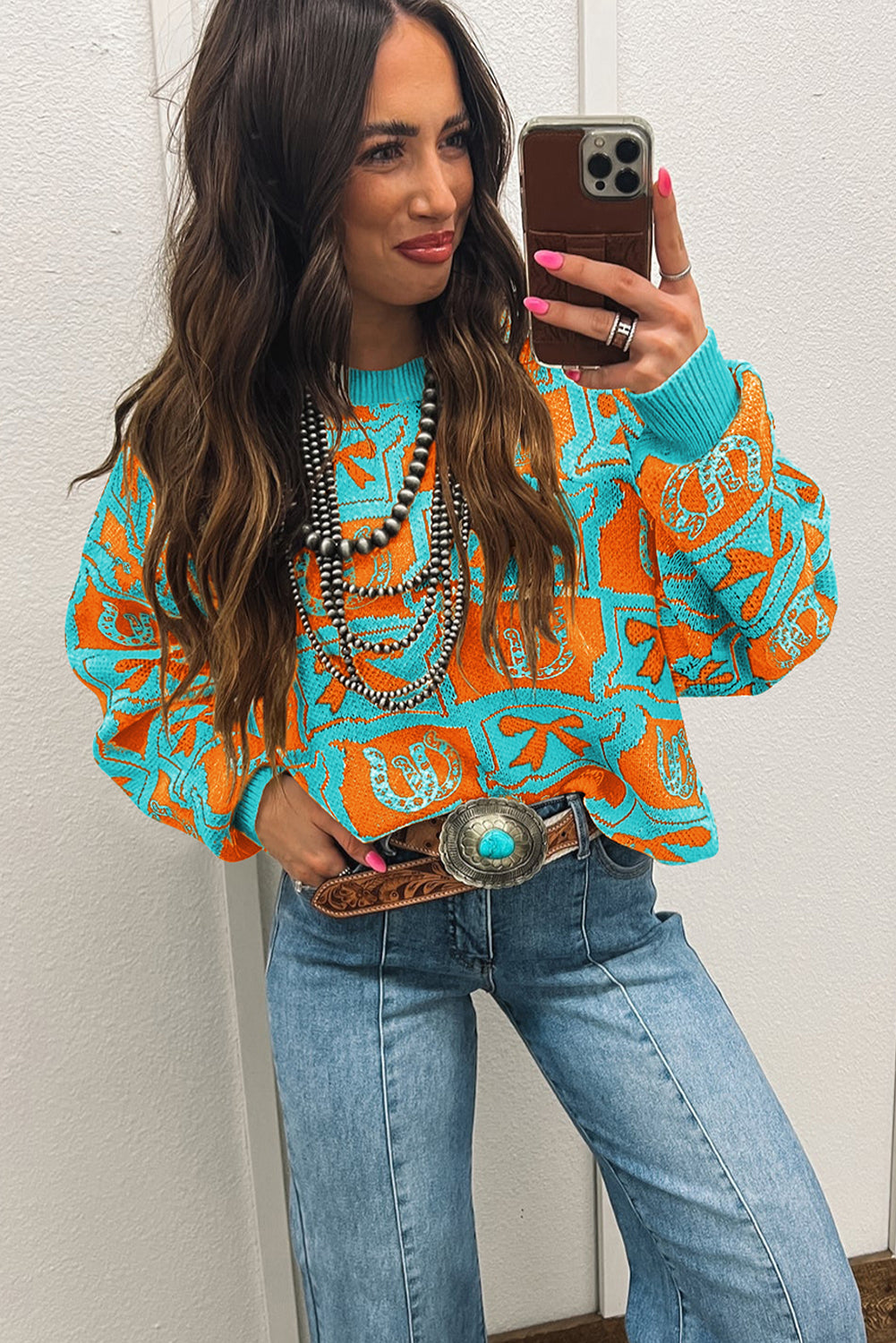 Pink Colorblock Bow Pattern Drop Sleeve Sweater Light Blue 52%Viscose+26%Polyester+22%Polyamide 4e1df2326e828938