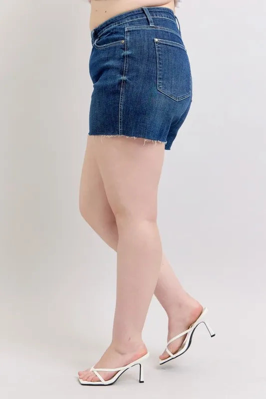 Judy Blue Full Size High Waist Criss-Cross Waistband Denim Shorts Plus Size 4e269d19-57bf-4195-a9f2-da440c067432-Max-Origin