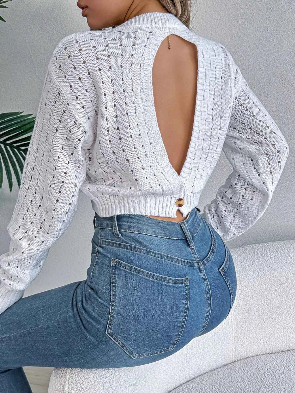 Cutout Back Openwork Round Neck Long Sleeve Sweater 4e3849a9-bcb9-403f-8519-5e7a20aead4e-Max-Origin