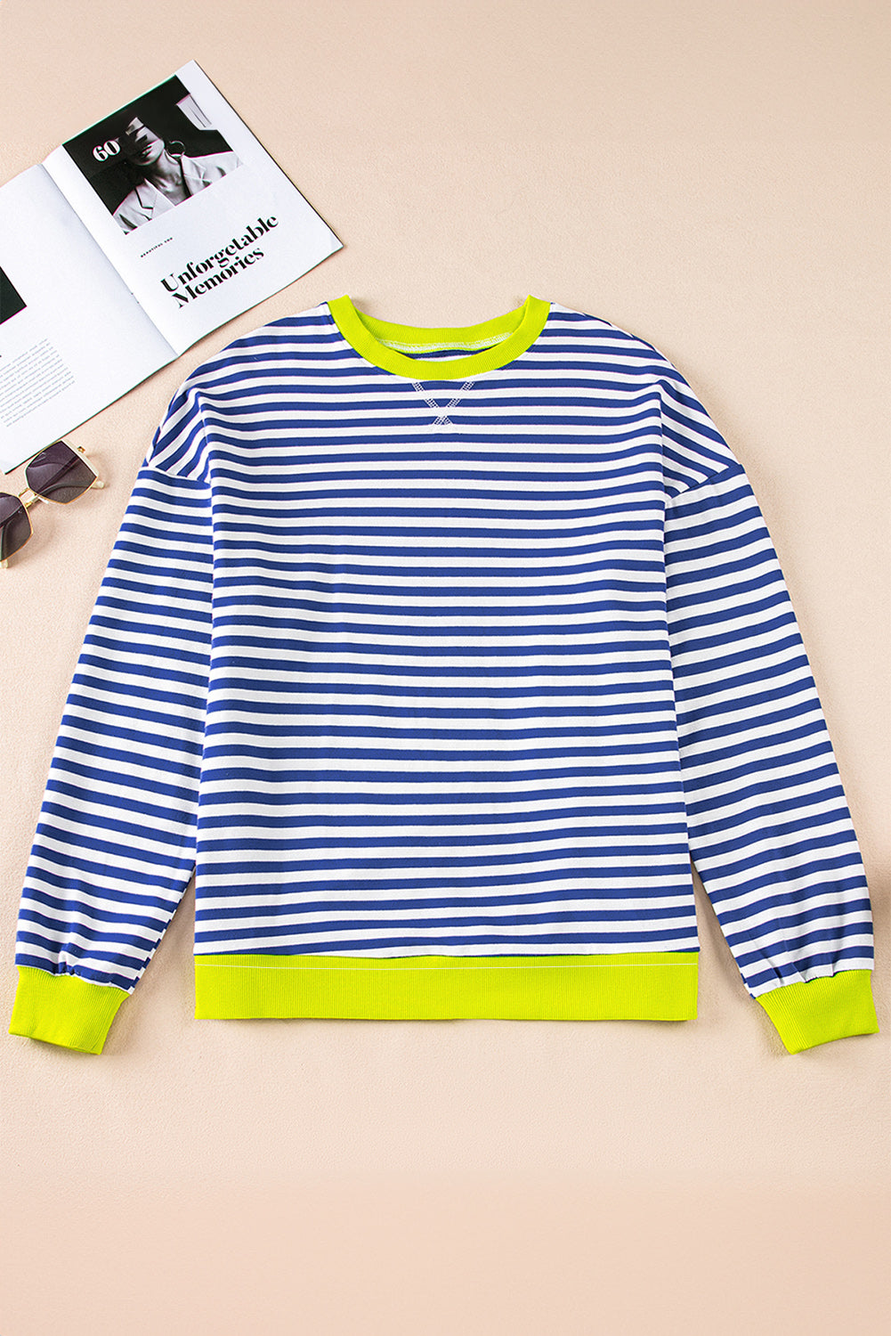 White Striped Contrast Trim Drop Shoulder Sweatshirt 4e479f4d229ad355