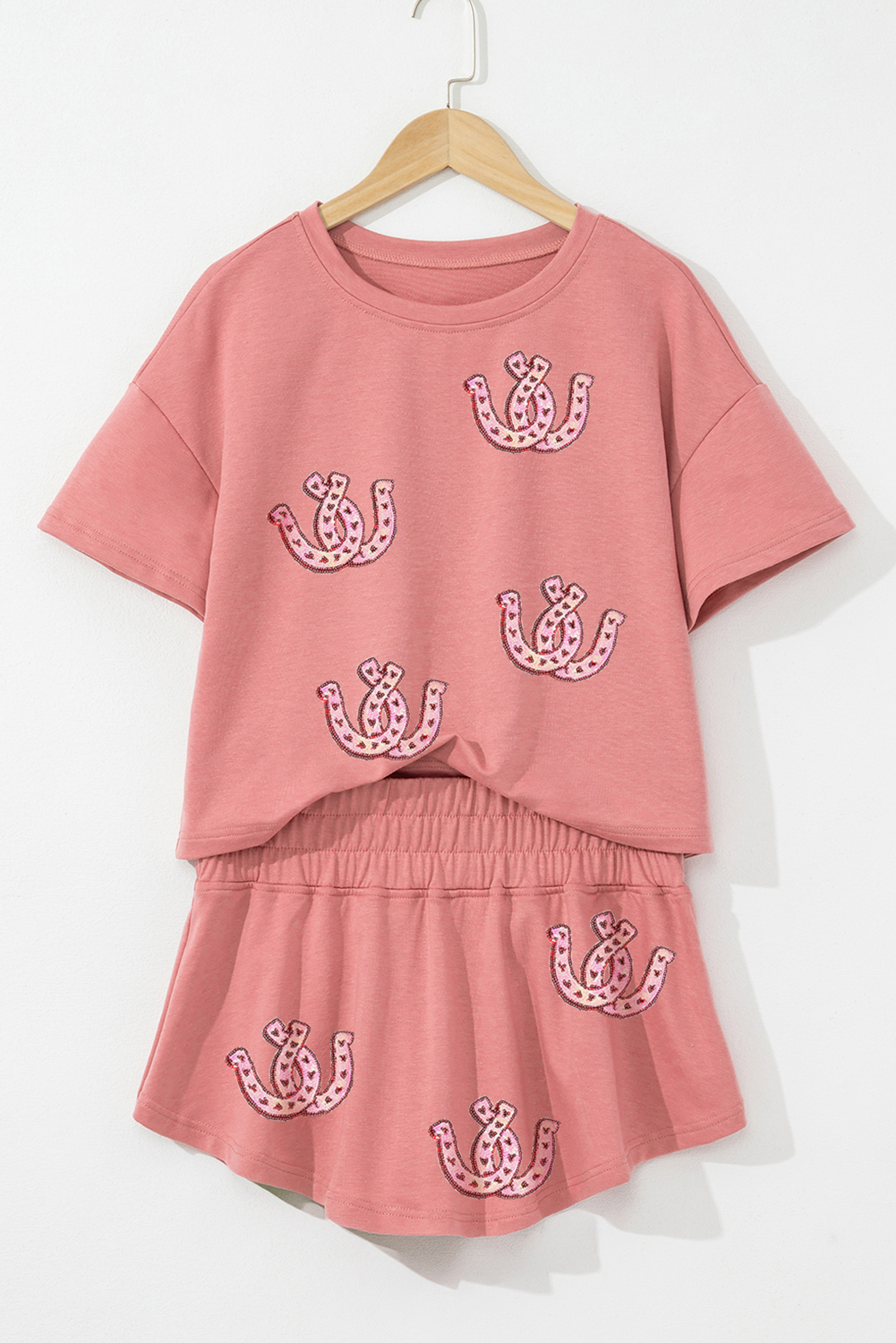 Blossom Sequin Horseshoe Cropped Tee and High Waist Skort Set 4e8d850887826878