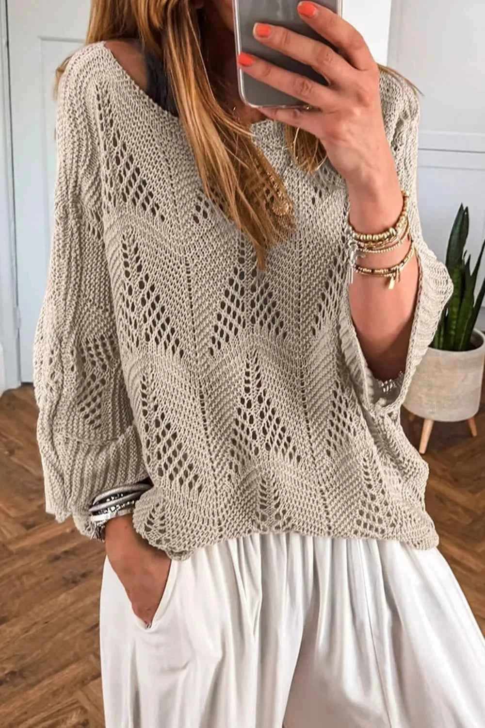 Openwork Round Neck Knit Top 4e92837f-23e5-4728-870e-1dc52f04a88a-Max-Origin