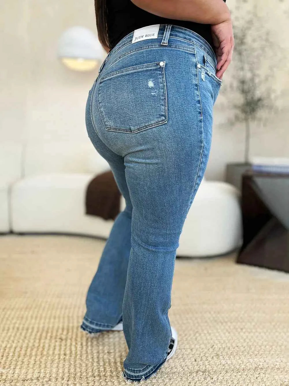 Judy Blue Full Size Mid Rise Destroyed Hem Distressed Jeans 4e9e2c40-0eac-4f36-b11e-dba0b4ccbd17-Max