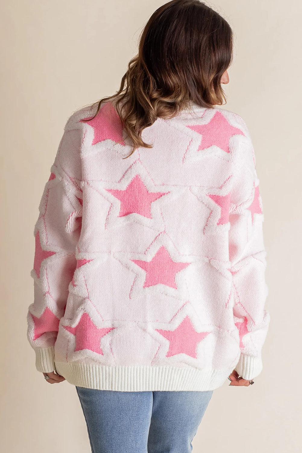 Sachet Pink Star Pattern Drop Sleeve Loose Sweater 4eae6e079532d2de