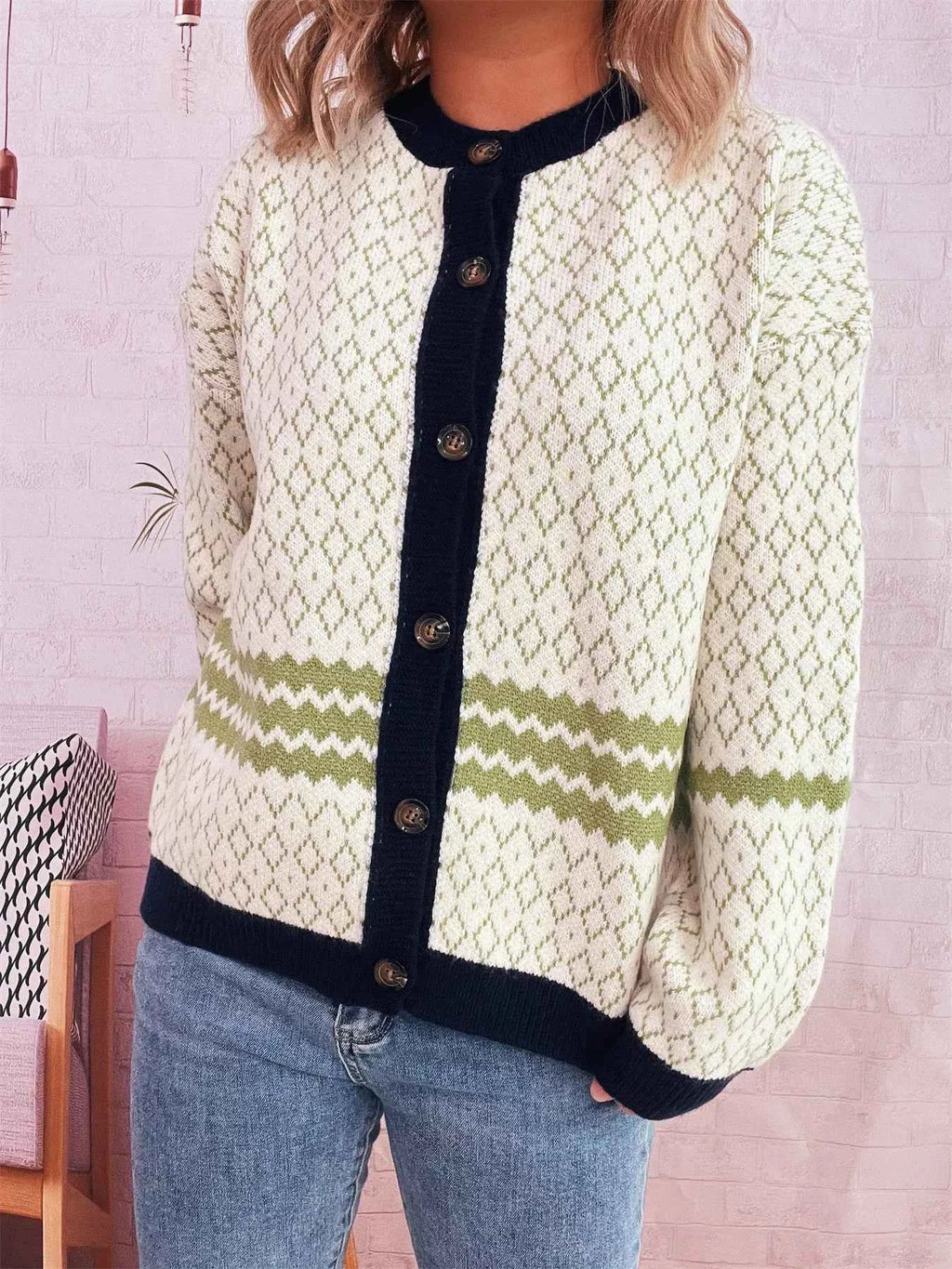 Geometric Pattern Button Up Cardigan 4ec8f48ab6e047e381096c6a7195b029-Max-Origin