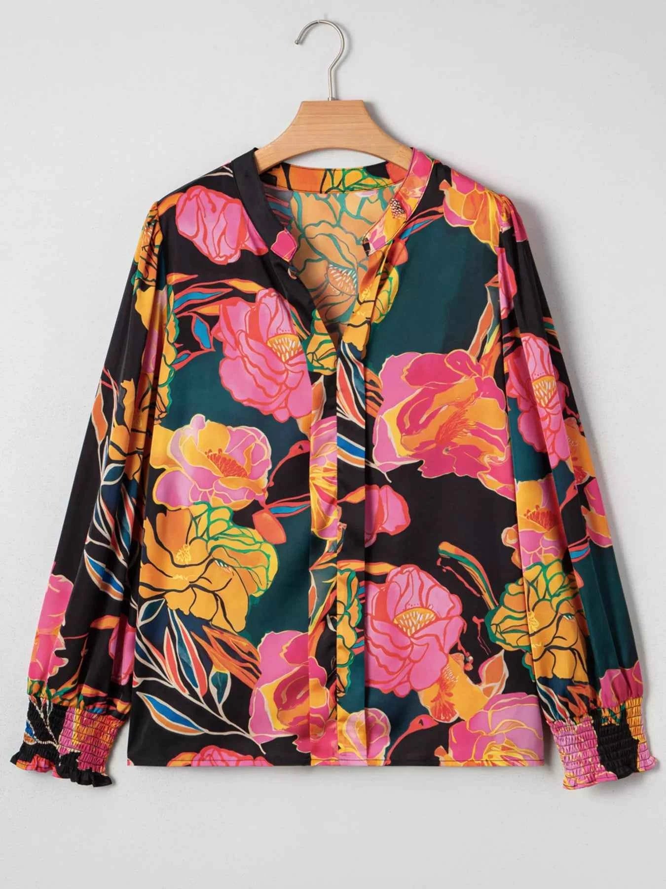 Floral Print Smocked Cuffs Puff Sleeve Blouse 4ed2b2e50ef54967929b284d08069865-Max-Origin