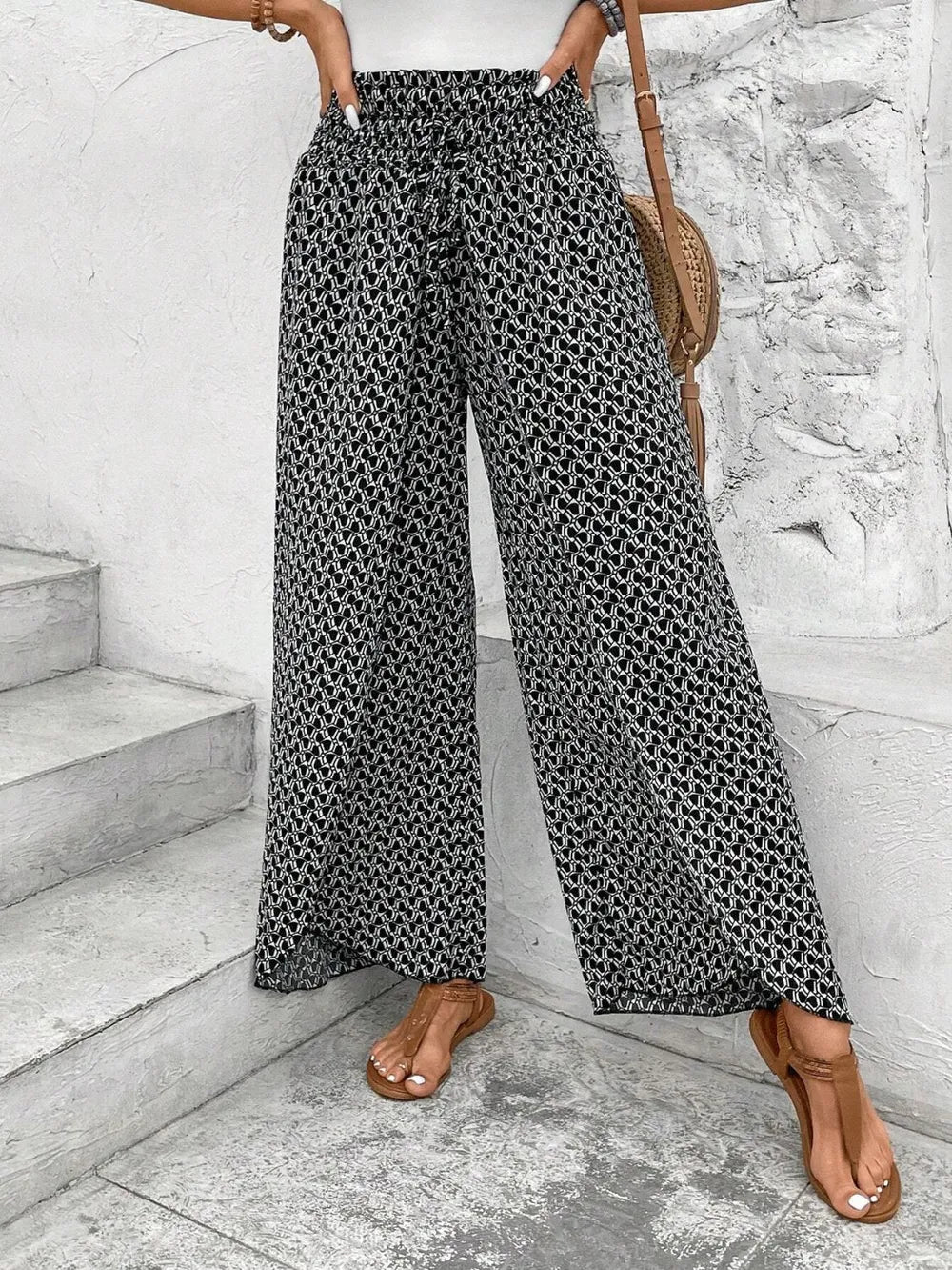 Tied Printed Wide Leg Pants Black 4ed535dc-f77a-48e3-bc5f-07b0e79cb687-Max